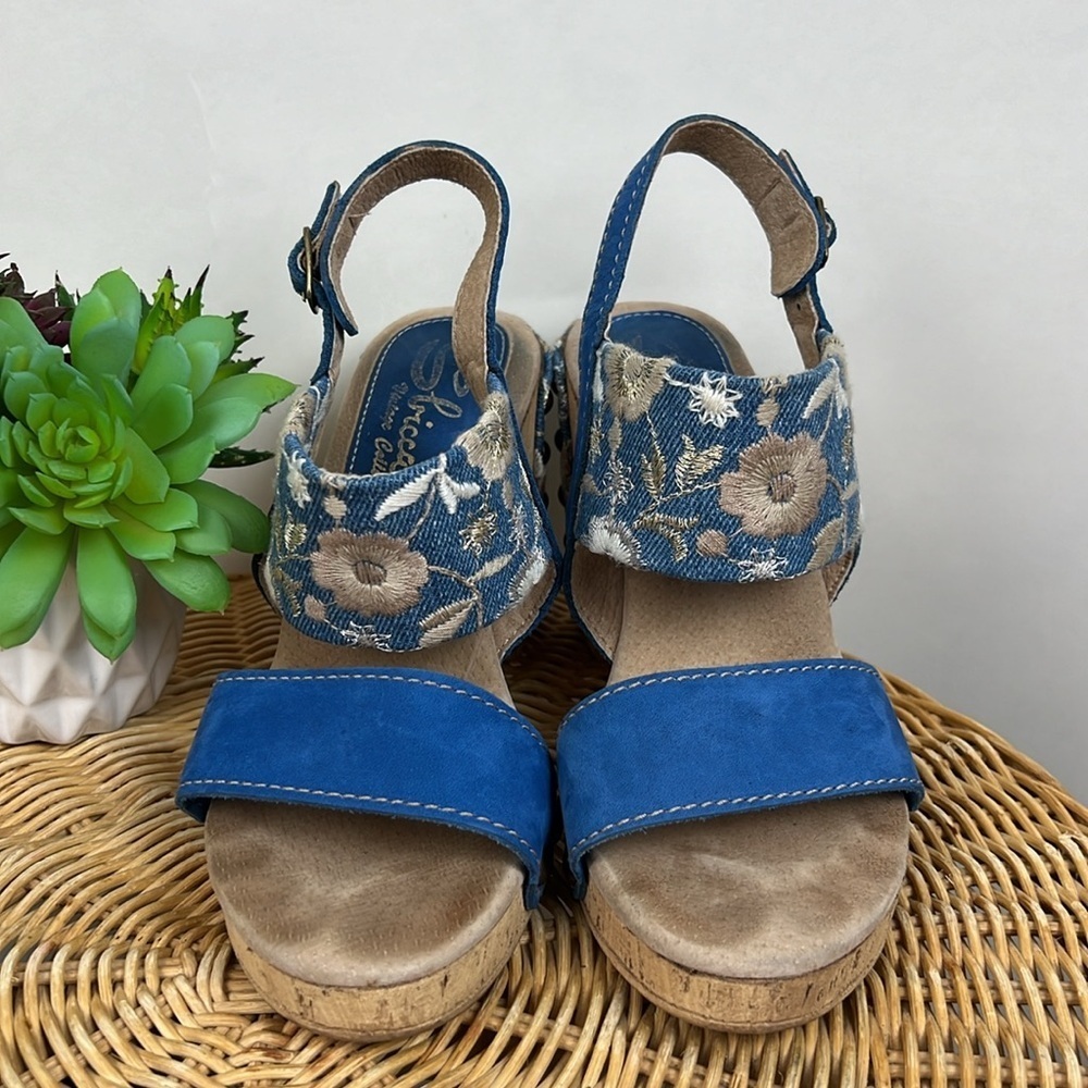 Sbicca Chunky Heel Sandal Embroidered Denim Studded Open Toe 40 - Picture 6 of 15